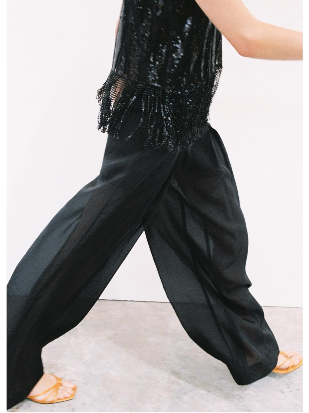 NWT ZARA SEMI-SHEER WIDE LEG PANTS SIZE M